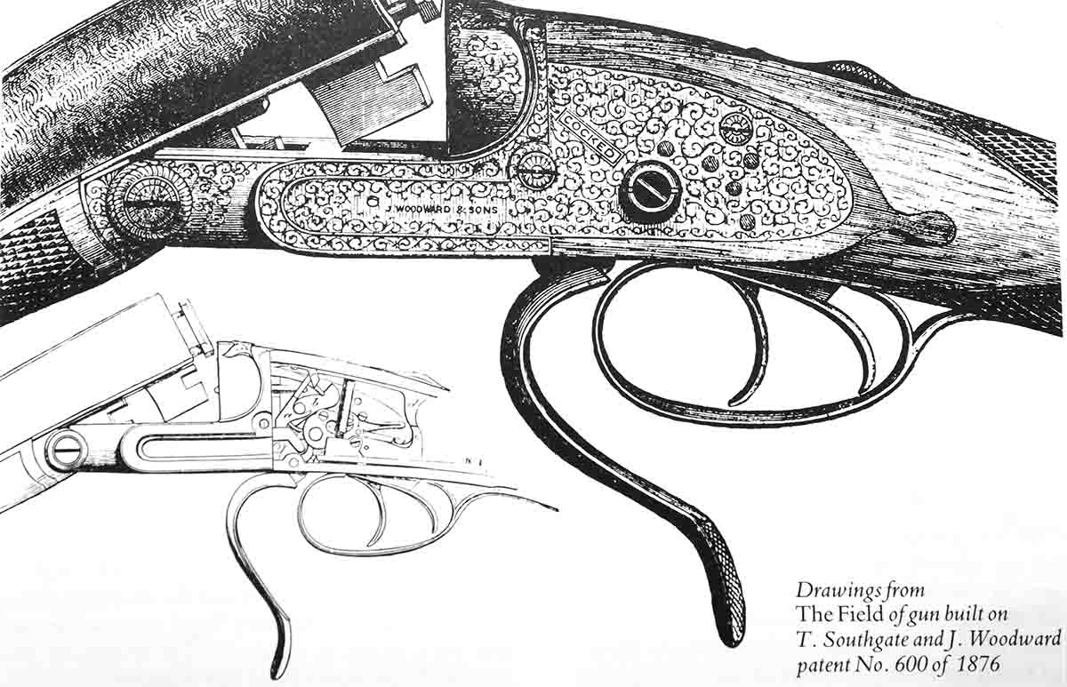 The Woodward snap underlever, patented in 1876, was used on both double rifles and shotguns. This illustration appeared in The Field.